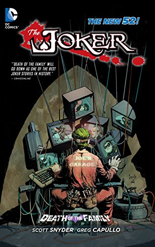 Comic book cover: The Joker sits before many television screens.