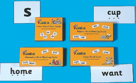Four boxes of phonics cards with precursive letters and educational illustrations for children.