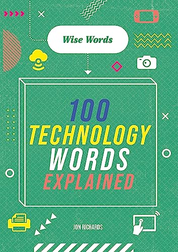 Book cover: "100 Technology Words Explained" with colorful tech icons.