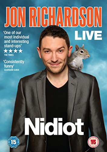 DVD cover featuring Jon Richardson with a squirrel on his shoulder against a blue background.
