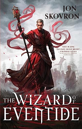 Fantasy book cover featuring a wizard with a staff, red robes, and swirling energy.