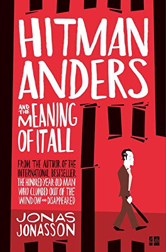 Book cover with red background, white text, and a man walking with a cane.