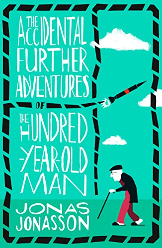Book cover: teal background, illustrated rocket and walking elderly man.
