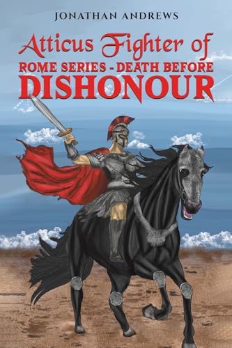 Roman soldier on a black horse, raising a sword, book cover.