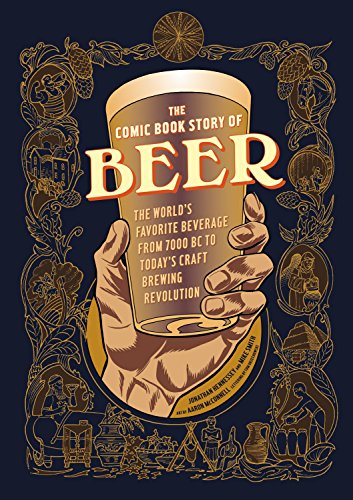 Book cover depicting a hand holding a pint of beer with ornate borders.