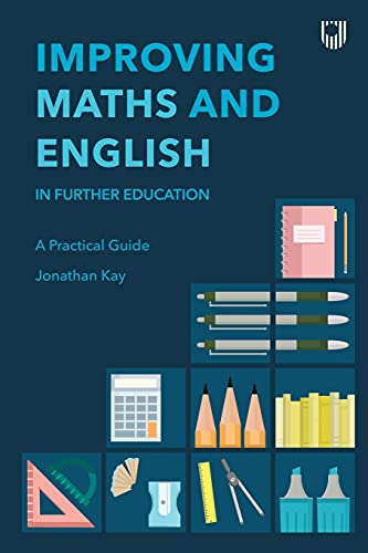 Book cover: "Improving Maths and English," with stationery illustrations.