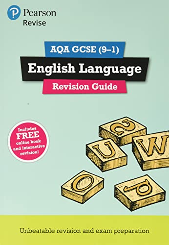 Pearson Revise AQA GCSE English Language Revision Guide book cover with wooden letter blocks.
