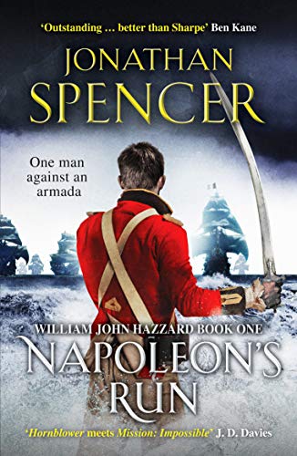 Book cover: man in red coat with sword, stormy seas, ships.