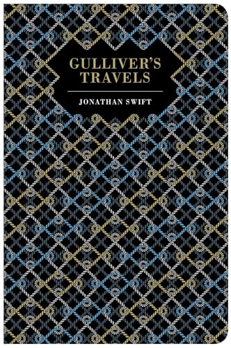 Book cover of Gulliver's Travels by Jonathan Swift with a black rope-patterned background.