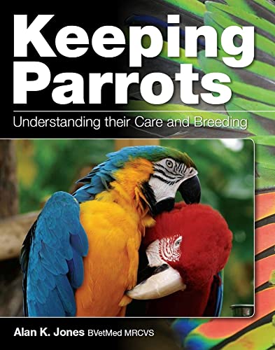 Book cover featuring two colorful parrots, titled “Keeping Parrots.”
