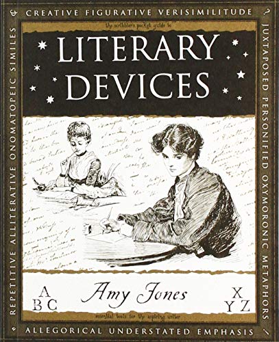 Book cover titled Literary Devices featuring a vintage illustration of two women writing.