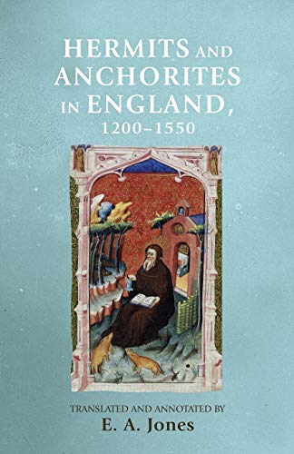 Book cover depicting a medieval illuminated manuscript of a hermit reading.