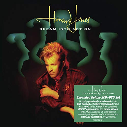 Howard Jones album cover, "Dream Into Action," featuring artist portrait and silhouettes.
