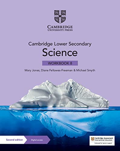 Cambridge Lower Secondary Science Workbook 8 cover with an iceberg illustration on light purple.