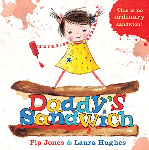 Girl in yellow dress balancing on a large sandwich, book cover.