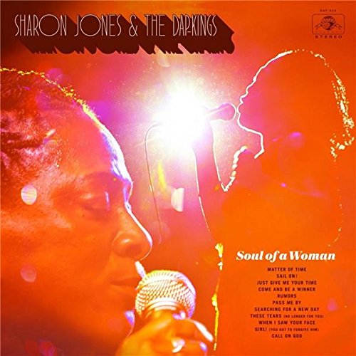 Album cover featuring Sharon Jones singing into a microphone against an orange background.