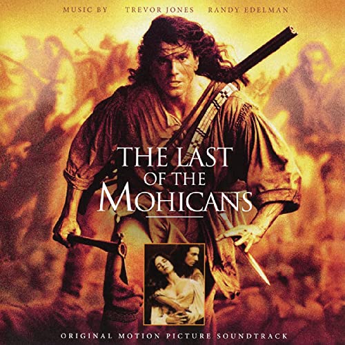 Album cover for The Last of the Mohicans soundtrack featuring a man with rifle.
