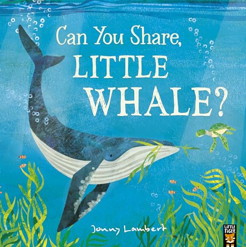 Blue whale and small sea creatures in underwater scene, book cover.