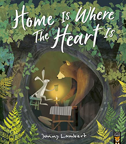 Book cover: bear and rabbit sharing a meal in a tree hollow.