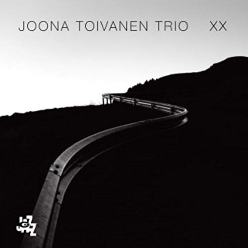 CD cover for Joona Toivanen Trio’s “XX” featuring a winding road silhouette.