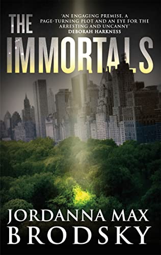 Book cover for "The Immortals" featuring a city skyline and forest.