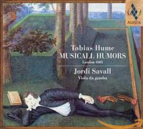 CD cover showing a man lying in a garden with text Tobias Hume Musicall Humors.