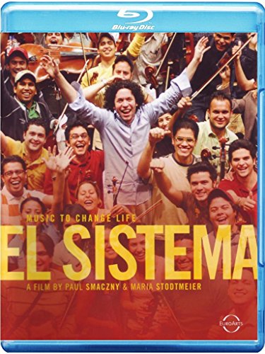 Blu-ray cover of "El Sistema" featuring a joyful orchestra group with raised arms.