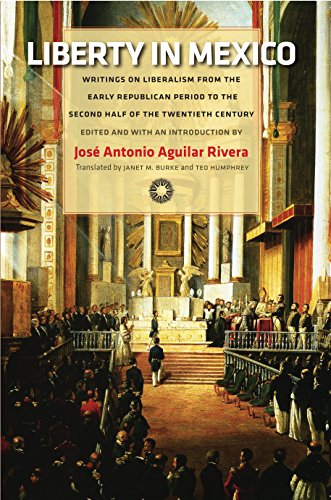 Book cover: “Liberty in Mexico” with a classical painting background.