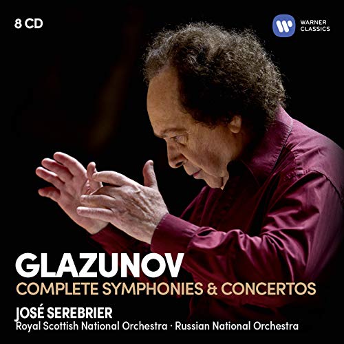 José Serebrier conducting, album cover for Glazunov symphonies, 8 CDs.