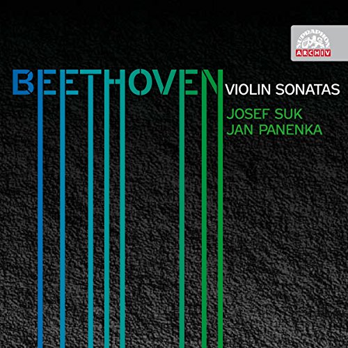 CD cover with Beethoven Violin Sonatas text, Josef Suk and Jan Panenka on black background.