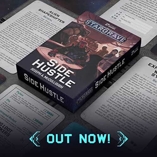 Box for "Stargrave: Side Hustle" tabletop game, featuring sci-fi characters.