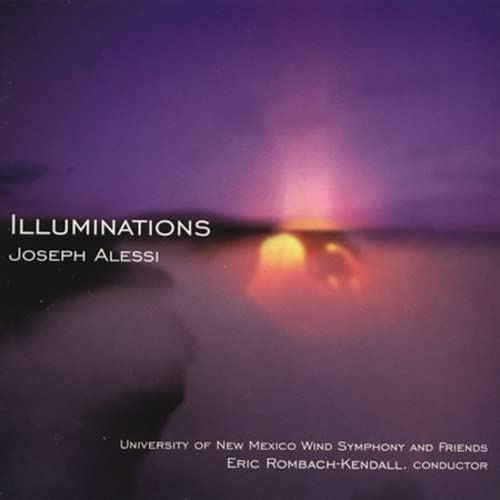 CD cover featuring a purple sunset over water with text Illuminations and Joseph Alessi.