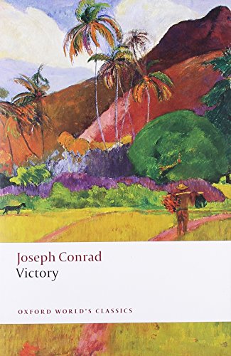 Book cover for "Victory" by Joseph Conrad with a tropical landscape.