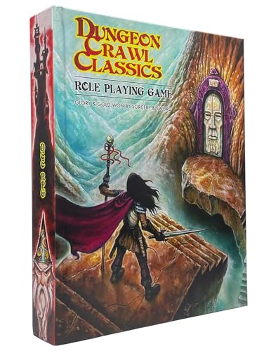 Softcover RPG rulebook with fantasy art of a warrior and stone face.