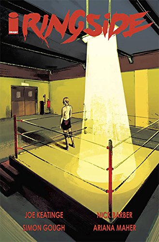 Comic book cover showing a person standing in a spotlighted wrestling ring.