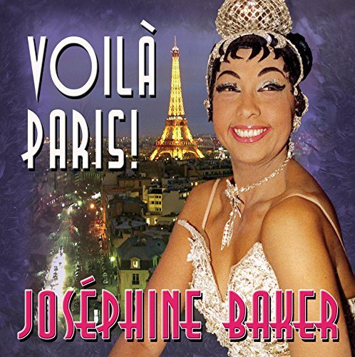 Josephine Baker wearing a decorative headpiece with the Eiffel Tower in the background.