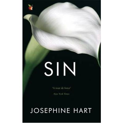 Book cover: black background with a white calla lily and the title "Sin".