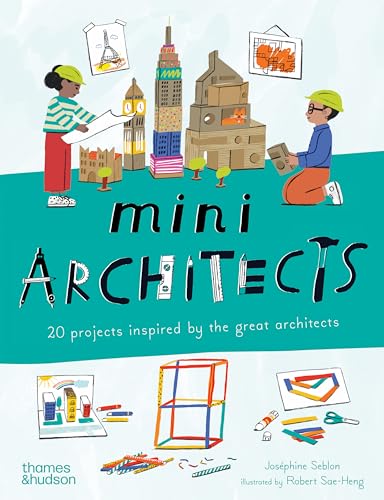 Book cover titled Mini Architects featuring children building models and architectural drawing tools.