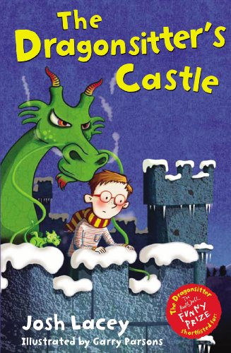 Book cover: boy and green dragon on a castle wall.