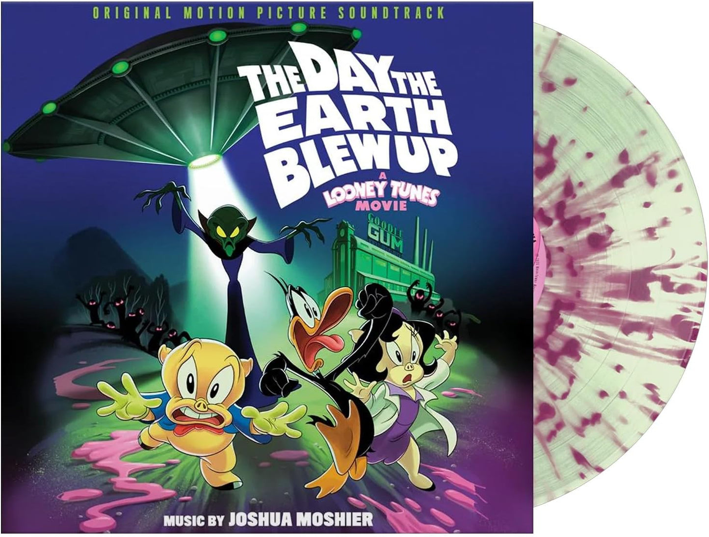 Vinyl soundtrack cover for The Day The Earth Blew Up with light green splatter.