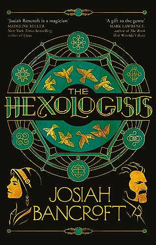 Book cover for "The Hexologists" with ornate gold and teal design.