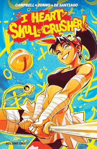 Comic book cover featuring a smiling woman with a skull headband and baseball bat.