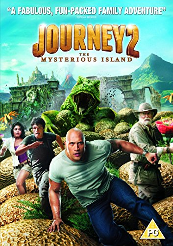 DVD cover for "Journey 2: The Mysterious Island" featuring actors and a dinosaur.