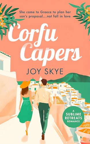 A couple walks down a path overlooking a coastal Greek village on a book cover.