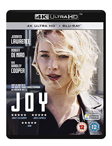 Joy" Blu-ray cover featuring Jennifer Lawrence, with 4K Ultra HD logo.