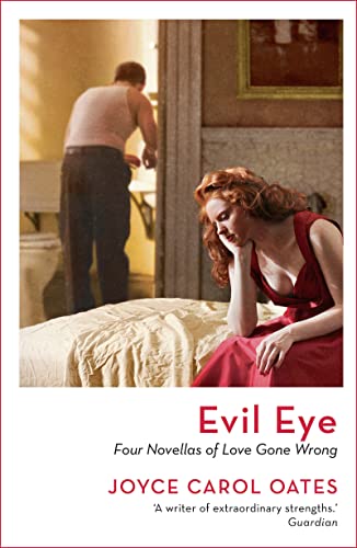 Book cover: woman in red dress looks distressed, man’s back visible.