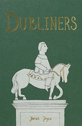 Green book cover with gold text Dubliners and an illustration of a horse statue.