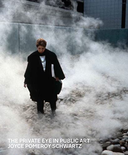 Woman in a dark coat walks through dense fog near modern architecture.
