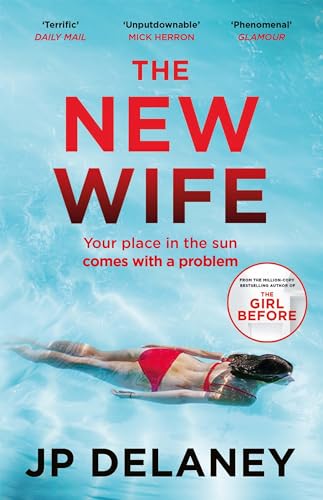 Book cover: “The New Wife” with a woman swimming in a pool.