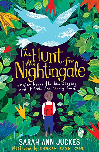 Book cover showing a child with a red backpack standing in a lush forest.